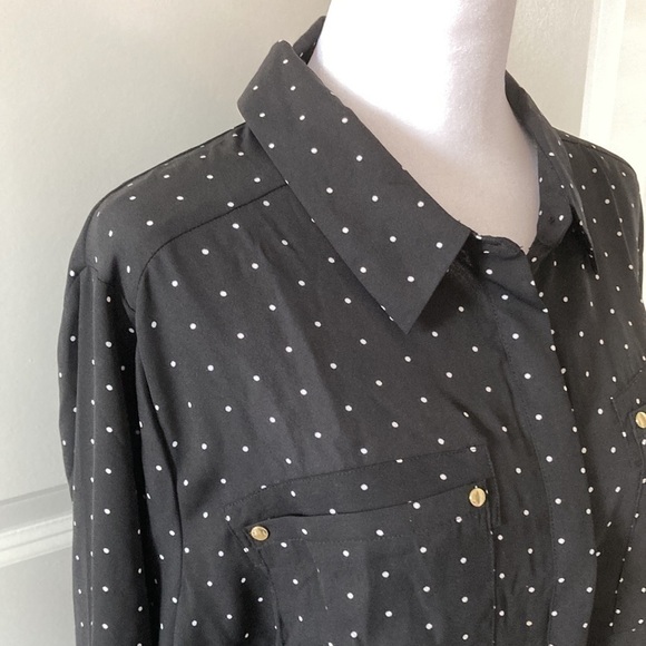 Lane Bryant 14 16 blouse polka dots black white long sleeves - Picture 3 of 13